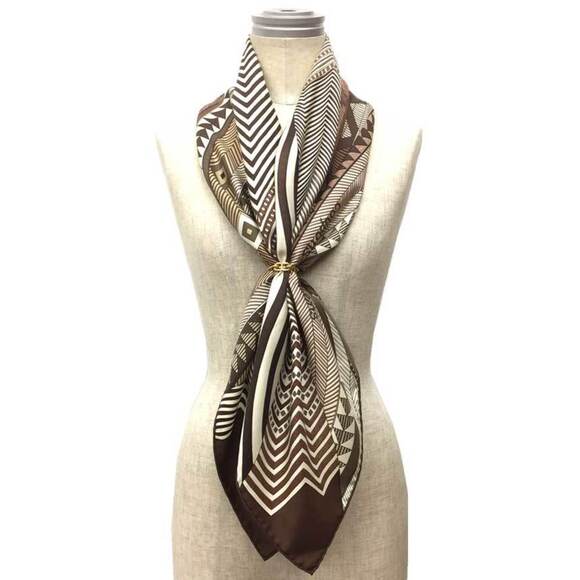 HERMES Authentic Brown Silk Scarf - Picture 2 of 3